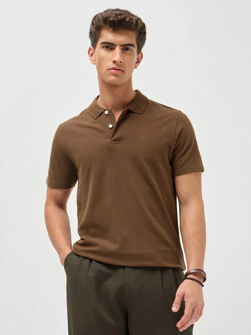 Urbano Fashion Men's Dark Brown Solid Regular Fit Half Sleeve Cotton Polo T-Shirt
