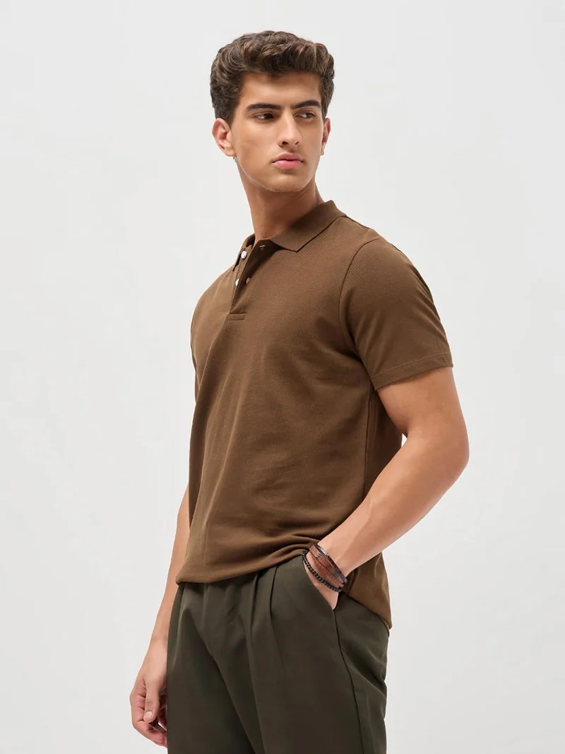 أوربانو فاشن Urbano Fashion Men's Dark Brown Solid Regular Fit Half Sleeve Cotton Polo T-Shirt