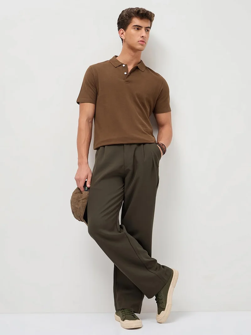 Urbano Fashion  Urbano Fashion Men's Dark Brown Solid Regular Fit Half Sleeve Cotton Polo T-Shirt  | Best Price UAE