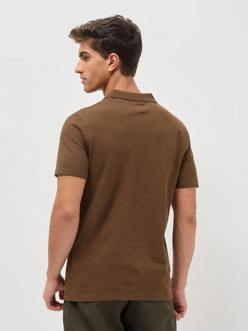 Urbano Fashion  Urbano Fashion Men's Dark Brown Solid Regular Fit Half Sleeve Cotton Polo T-Shirt  | Best Price UAE