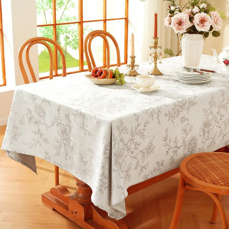 Chassic Premium Vintage Farmhouse Damask Floral 60 x 84 inch Rectangle Table Cloth â€“ Water Resistant Linen Textured Jacquard Tablecloth for Kitchen Dining & Picnic Decor - Beige - Image 4