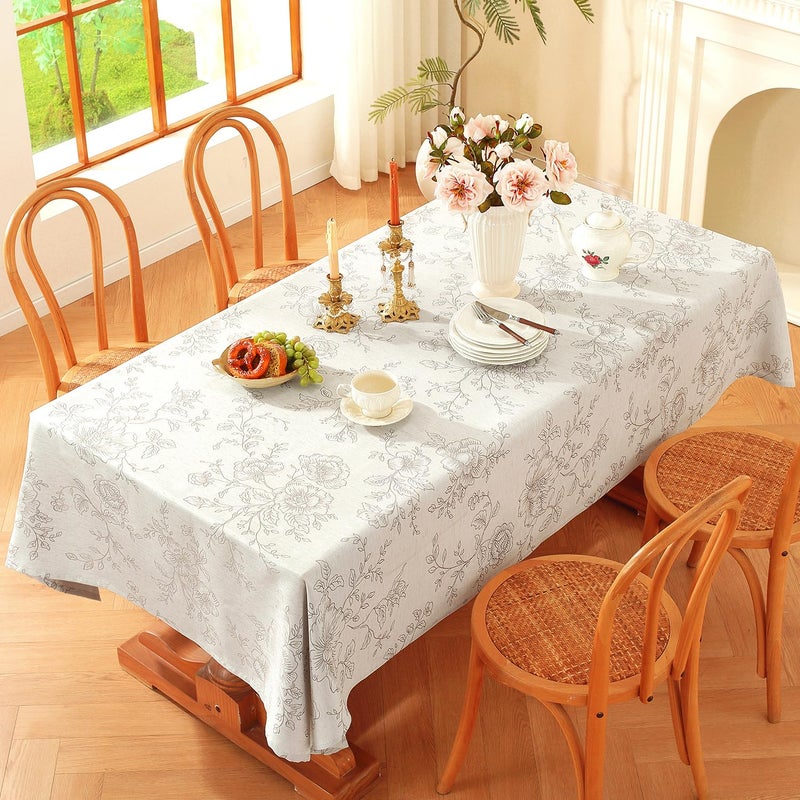 Chassic Premium Vintage Farmhouse Damask Floral 60 x 84 inch Rectangle Table Cloth â€“ Water Resistant Linen Textured Jacquard Tablecloth for Kitchen Dining & Picnic Decor - Beige - Image 3