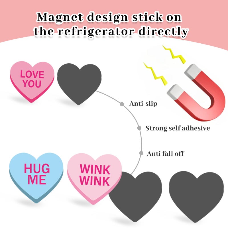 FYSUIMU 22Pcs Valentine's Day Refrigerator Magnet Colorful Conversation Heart Fridge Magnetic Sticker Pastel Garage Magnet for Locker Metal Door Car Decor - Image 3