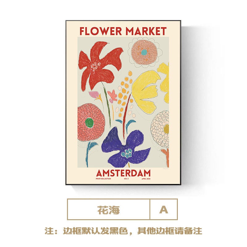 Flower Marker Art Poster Decorative Painting Retro Flower Swedish Ins Mural Living Room Warm Wall Painting - Image 1