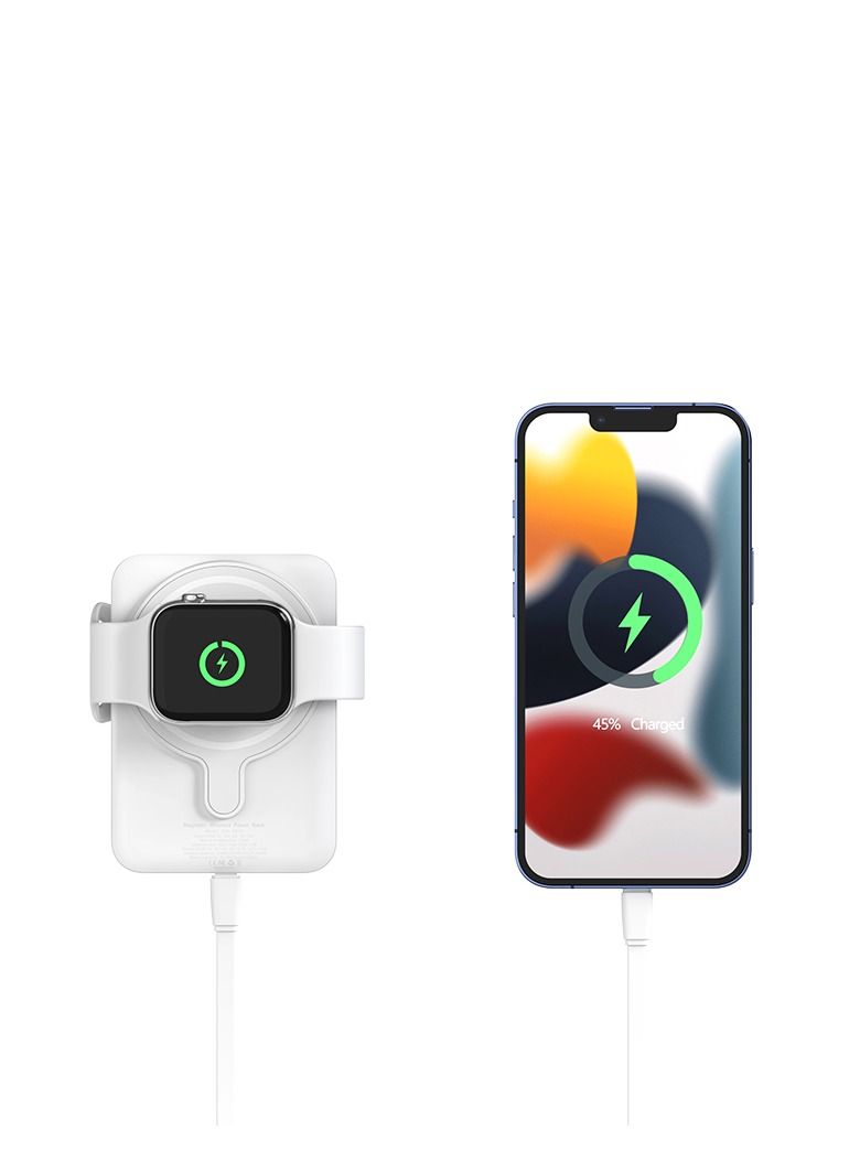 GULFLINK Fast Magnetic Portable Power Bank Charger for Apple iPhone 13/14/15 series 5000mah White - Image 1