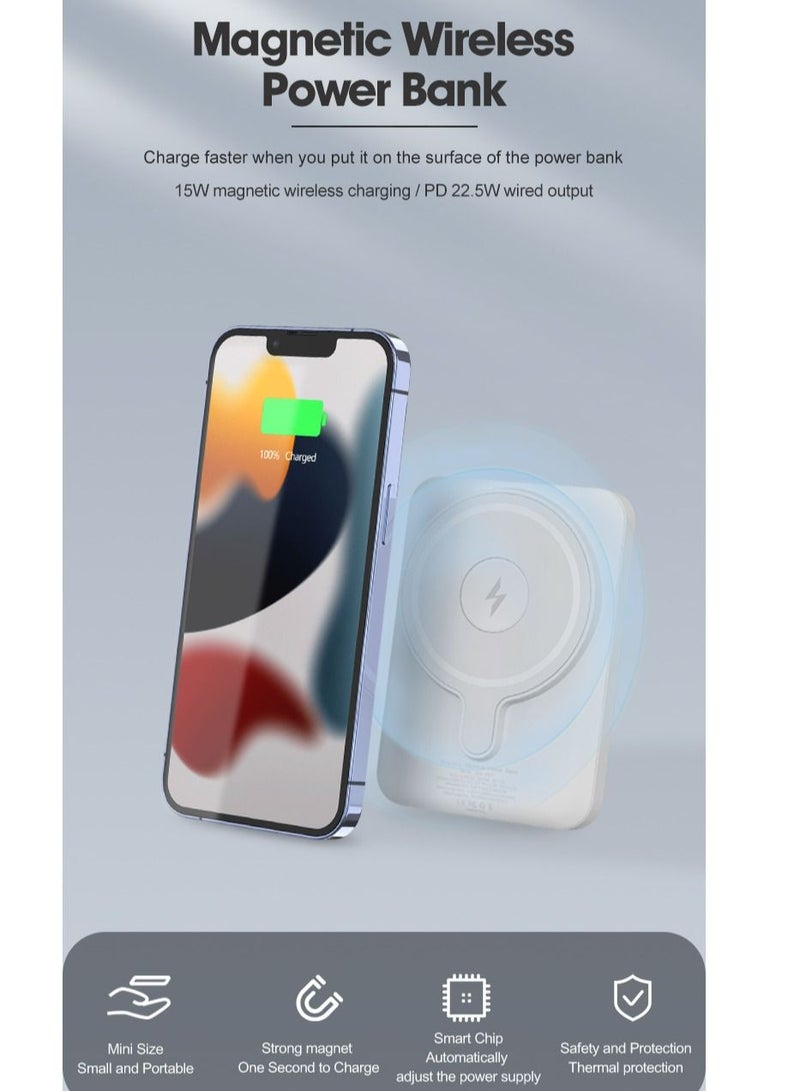 GULFLINK Fast Magnetic Portable Power Bank Charger for Apple iPhone 13/14/15 series 5000mah White - Image 2