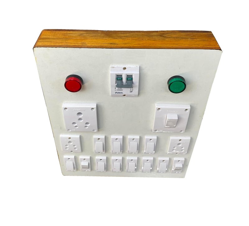 SAIFPRO Wooden Electric Switch Board With Complete Wiring 1 Switch Socket 15A 12 Switched Of 6A 2 Sockets Of 6A Double MCB Green Red Indicator - Image 2