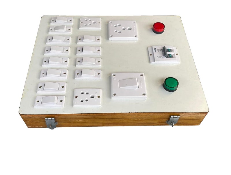 SAIFPRO Wooden Electric Switch Board With Complete Wiring 1 Switch Socket 15A 12 Switched Of 6A 2 Sockets Of 6A Double MCB Green Red Indicator - Image 1