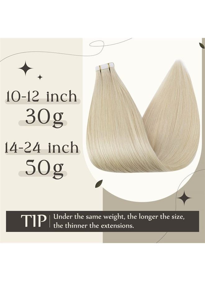 Full Shine Tape in Hair 10 Inch Glue on Real Human Hair Extensions Solid Color 60 Platinum Blonde Straight Pu Tape Hair 30 Gram Seamless Tape on Brazilian Human Hair 20Pcs  - Image 1
