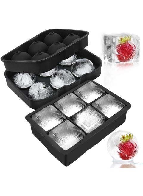 HOUSE HATCH Ice Cube Trays Silicone Ice Cube Tray and Ice Round Tray Big Size Ice Cube Molds for Whiskey Cocktails Keep Drinks Chilled Reusable and BPA Round Square 6 Grid ice Tray