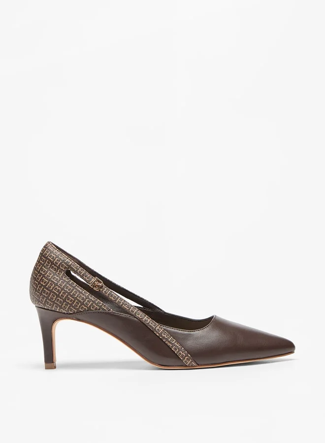 Flora Bella By Shoexpress Monogram Print Slip-On Pumps with Stilleto Heels