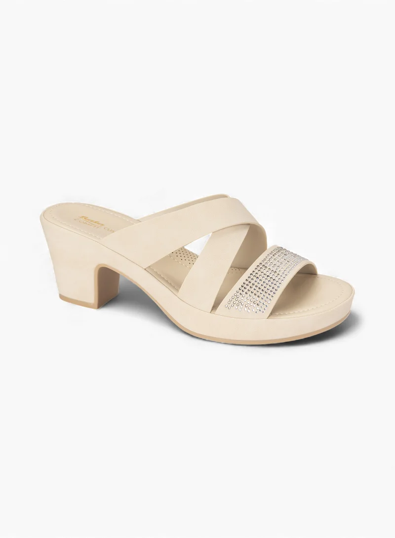 Bata Comfit Heeled Slip-On Sandals with Rhinestone Detail