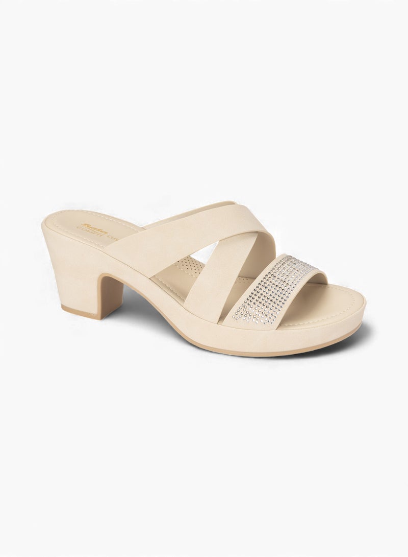 Bata Comfit Heeled Slip-On Sandals with Rhinestone Detail - Image 2