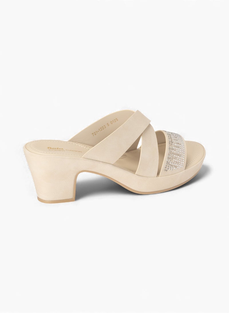 Bata Comfit Heeled Slip-On Sandals with Rhinestone Detail - Image 3