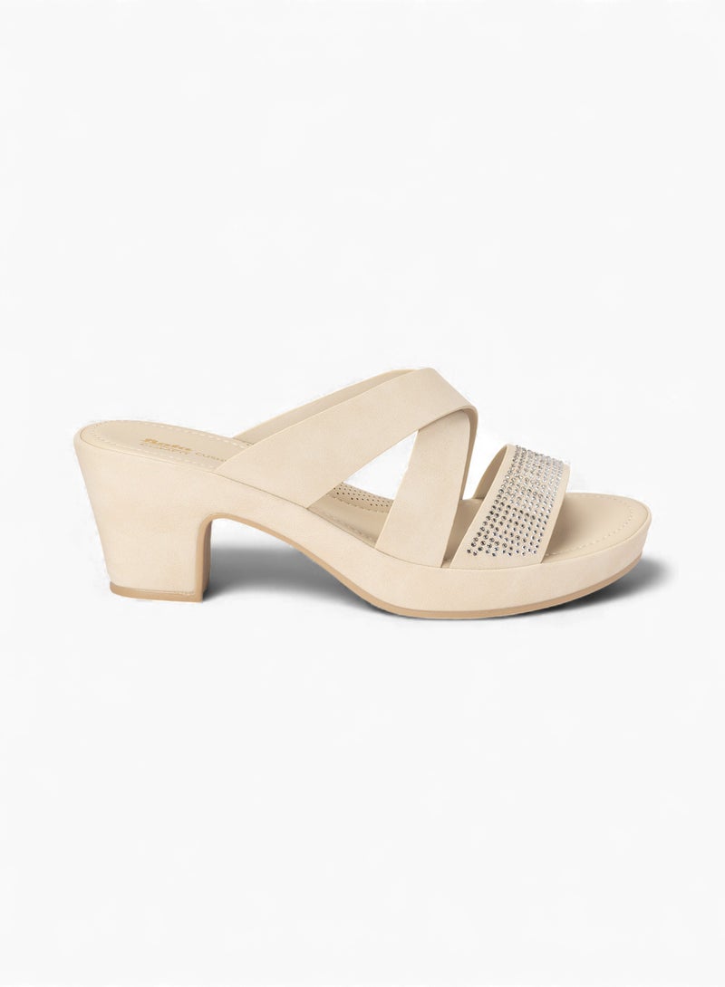 Bata Comfit Heeled Slip-On Sandals with Rhinestone Detail - Image 1