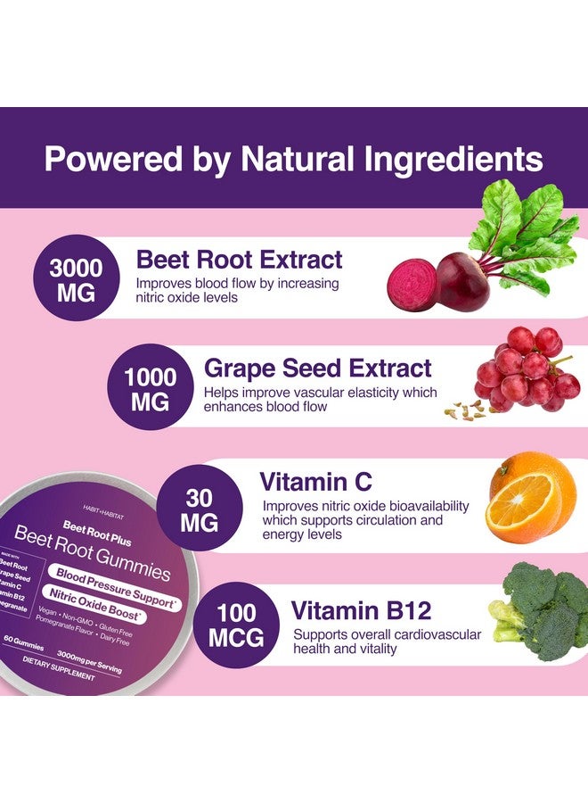 HABIT + HABITAT جيلي جذر الشمندر بلس - يعزز تدفق الدم، الأداء الهوائي، والرفاهية الجنسية - مكمل جيلي نباتي خالي من الغلوتين لدورة دموية صحية - نكهة الرمان الطبيعية - Image 2