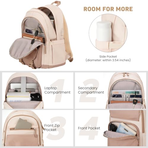 WINDARS School Backpack for Teen Girls, Cute College Backpacks for Women Students Aesthetic Bookbag Large 15.6 Inch Laptop Bag Middle School Travel Back Pack (Khaki Beige) - Image 2