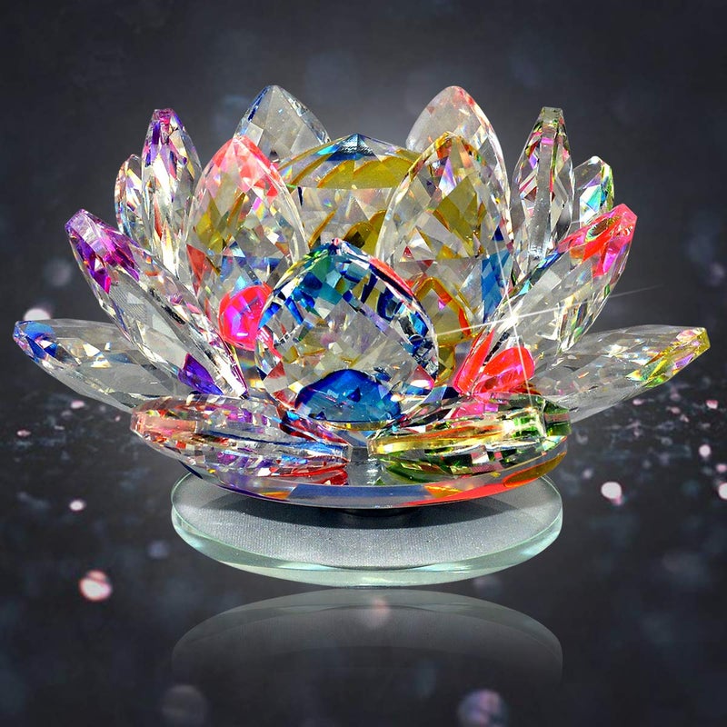 Reiki Crystal Products Reiki Crystal Products VastuFeng Shui Transparent Crystal Lotus for Positive Energy A Gift Item for Good Luck Prosperity Color Multi 50mm - Image 1