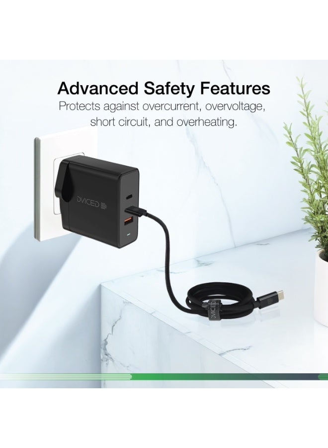 Dviced Wall charger and cable with 140W GaN 2 USB-C 1 USB-A ports UK plug - Black - Image 5