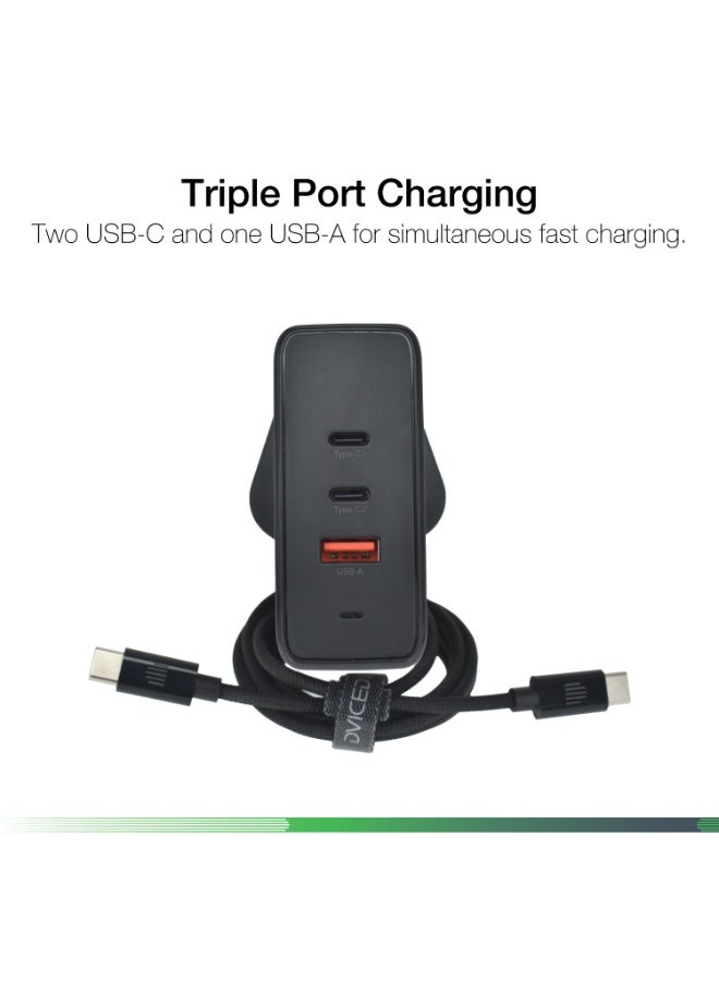 Dviced Wall charger and cable with 140W GaN 2 USB-C 1 USB-A ports UK plug - Black - Image 3