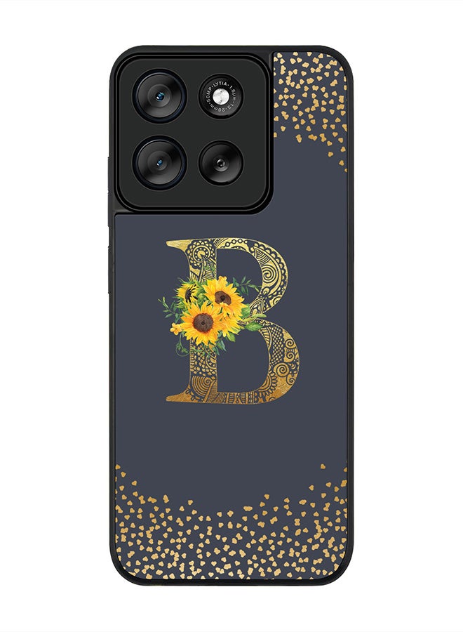 Stylizedd For Motorola Moto G56 Case,Slim fit Camera Protection, Shockproof Thin Phone cover  - Custom Floral Monogram - B  (Grey ) - Image 1