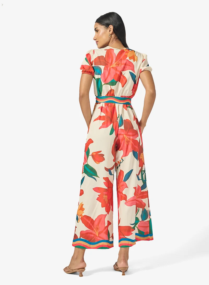 Ginger Floral Print Plunge Neck Jumpsuit