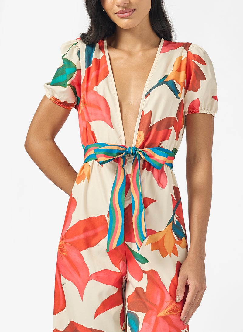 جينجر جمبسوت بياقة واسعة بطبعة زهور - Image 3