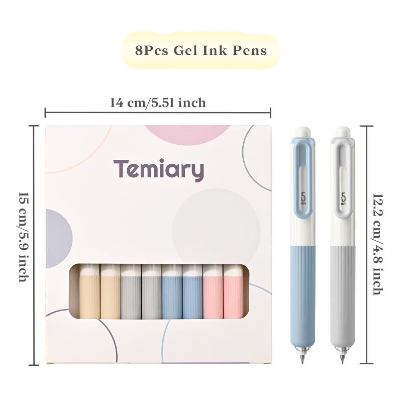 Temiary 8 Pcs Gel Ink Pens, Aesthetic Retractable 0.5 mm Fine Point Gel Roller Pen, Black Ink Smooth Writing Aesthetic Pens for Writing Journaling (Morandi) - Image 2