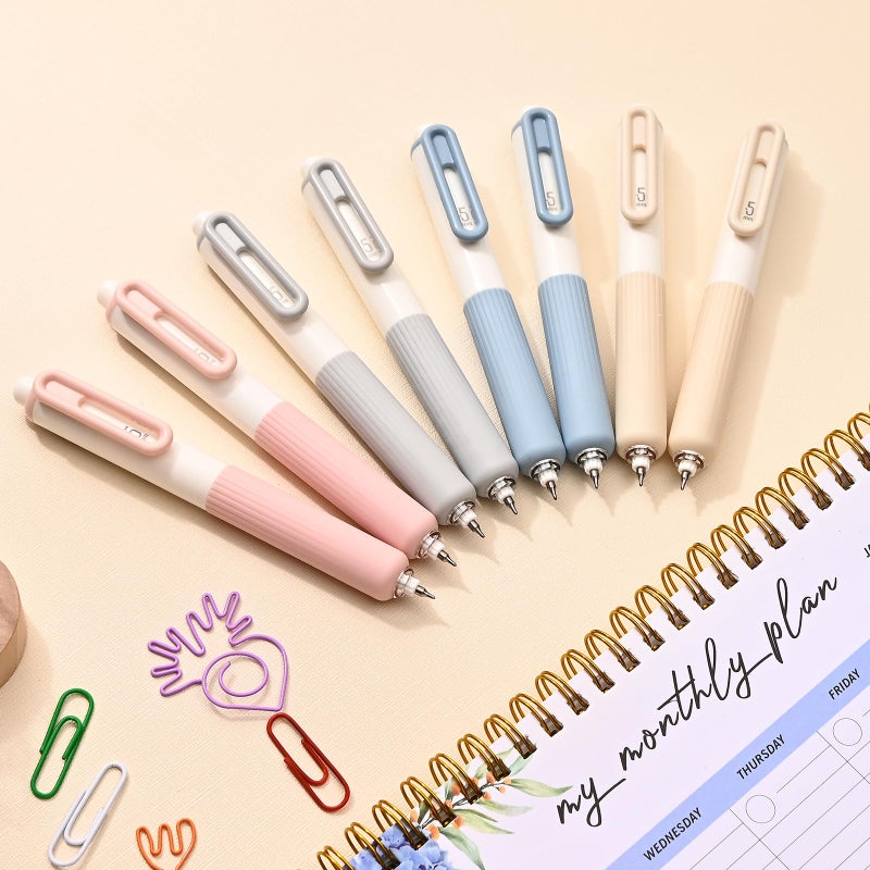 Temiary 8 Pcs Gel Ink Pens, Aesthetic Retractable 0.5 mm Fine Point Gel Roller Pen, Black Ink Smooth Writing Aesthetic Pens for Writing Journaling (Morandi) - Image 4