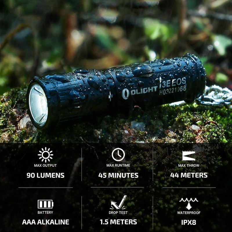 OLIGHT i3E EOS PMMA TIR Lens AAA EDC Flashlight 90 Lumens Compact Keychain Flash Light for Night, Camping (Black) - Image 2