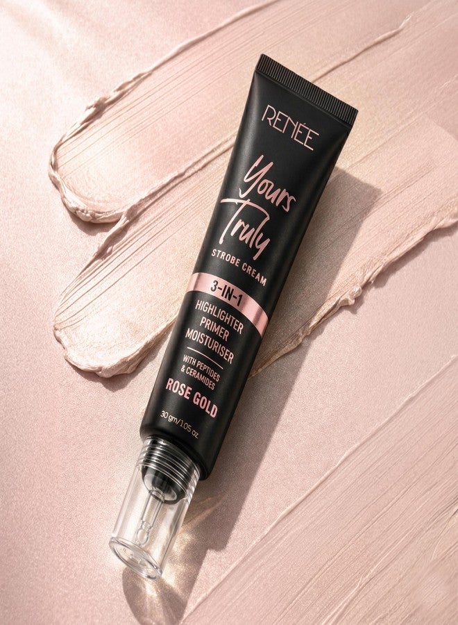 RENEE Yours Truly Strobe Cream for Face | 3 in 1 Highlighter Primer Moisturiser | Glow Cream, Lightweight, Non Sticky | Hydrating Dewy Skin Finish With Peptides | For All Skin Types | Rose Gold - 30g - Image 2