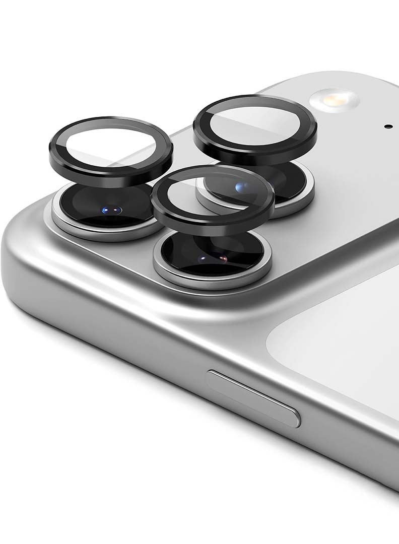 Case Up 3 Pcs Camera Lens Protector Compatible For iPhone 17 Pro Max /17 Pro , With 9H Tempered HD Glass Camera Cover Anti Scratch Aluminum Alloy Camera Ring, Black - Image 1