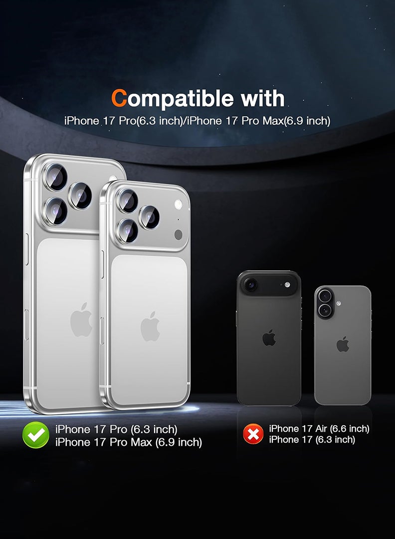 Case Up 3 Pcs Camera Lens Protector Compatible For iPhone 17 Pro Max /17 Pro , With 9H Tempered HD Glass Camera Cover Anti Scratch Aluminum Alloy Camera Ring, Black - Image 2