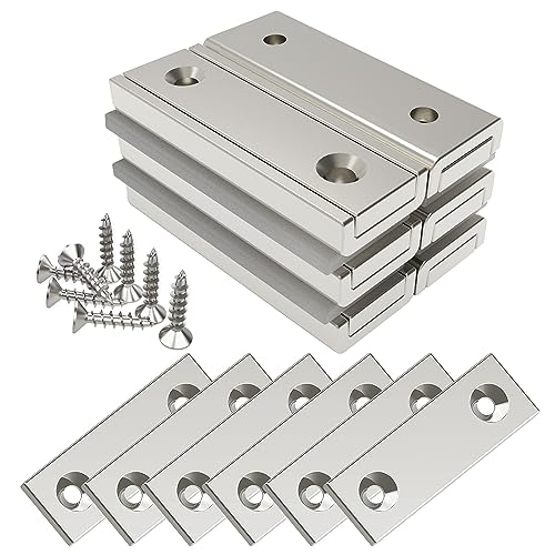 Magnetpro 6 Pieces Neodymium Rectangular Magnets 45 lb Force 40 x 13.5 x 5 mm with 6 Counterparts, Strong Household and Industrial Rare Earth Magnet with Steel Capsule and Mounting Screws - Image 1