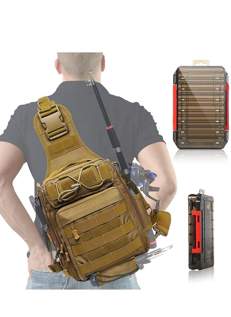 Y&D Compact Fishing Tackle Bag, with Box, and Rod Holder Outdoor Sport Backpack Men's Travel Multifunctional Tactical  - Image 1