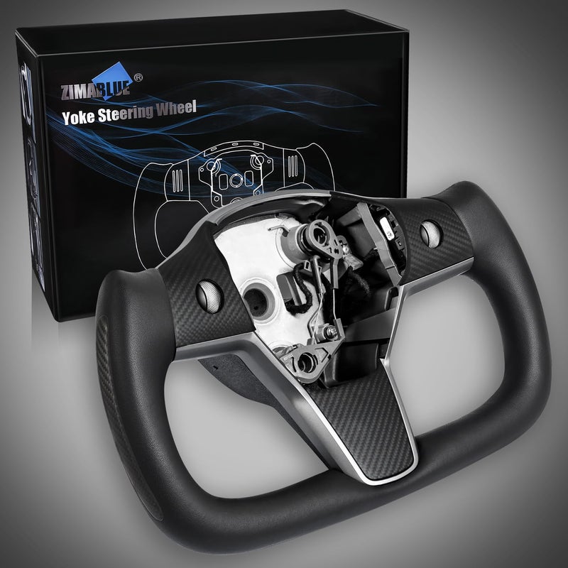ZIMABLUE Yoke Steering Wheel for Tesla Model 3 20172023 Model Y 20192024 Real Carbon Fiber Steering Wheel with Heating Function Compatible with Tesla Model 3 Y