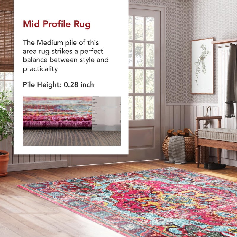 nuLOOM سجادة نولوم كوربيت فوشيا/عاجي، 2'6" × 8'، عتيقة بوهيمية، ناعمة ومريحة، مقاومة للاستخدام الكثيف، مقاومة للبقع، سهلة التنظيف، سجادة متينة لغرفة النوم، غرفة المعيشة، منطقة الطعام، المكتب، المدخل، المدخل الرئيسي - Image 4
