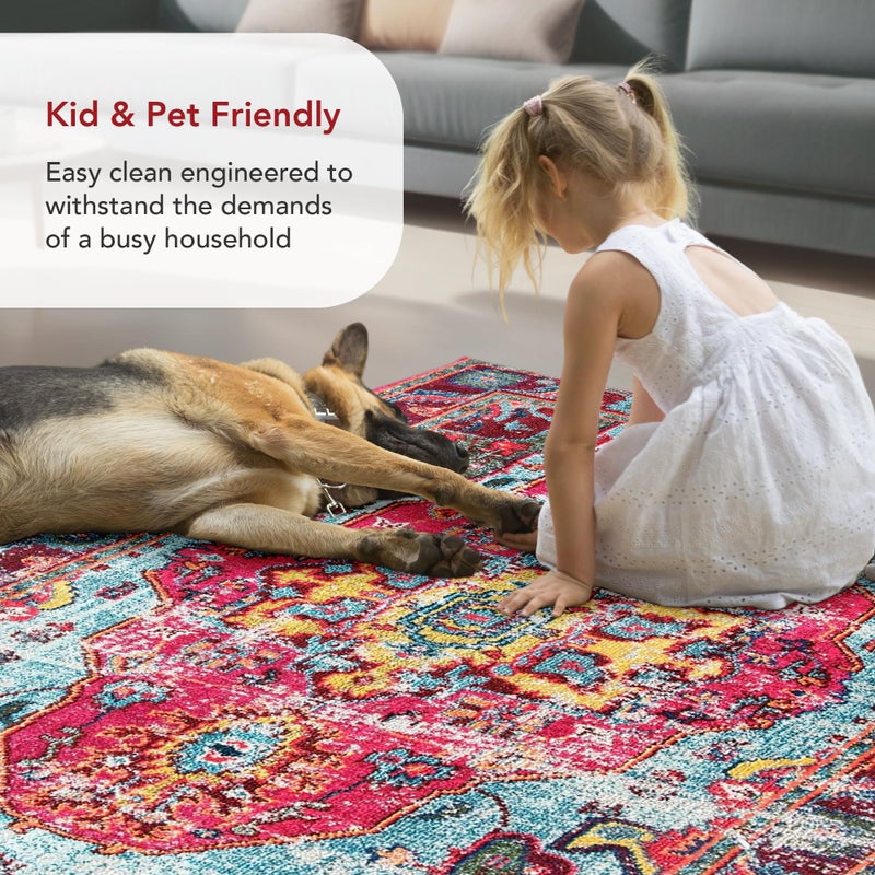 nuLOOM سجادة نولوم كوربيت فوشيا/عاجي، 2'6" × 8'، عتيقة بوهيمية، ناعمة ومريحة، مقاومة للاستخدام الكثيف، مقاومة للبقع، سهلة التنظيف، سجادة متينة لغرفة النوم، غرفة المعيشة، منطقة الطعام، المكتب، المدخل، المدخل الرئيسي - Image 5