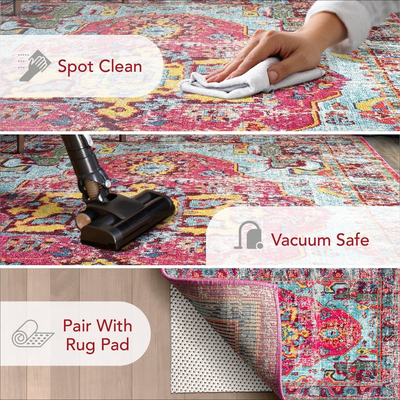 nuLOOM سجادة نولوم كوربيت فوشيا/عاجي، 2'6" × 8'، عتيقة بوهيمية، ناعمة ومريحة، مقاومة للاستخدام الكثيف، مقاومة للبقع، سهلة التنظيف، سجادة متينة لغرفة النوم، غرفة المعيشة، منطقة الطعام، المكتب، المدخل، المدخل الرئيسي - Image 2
