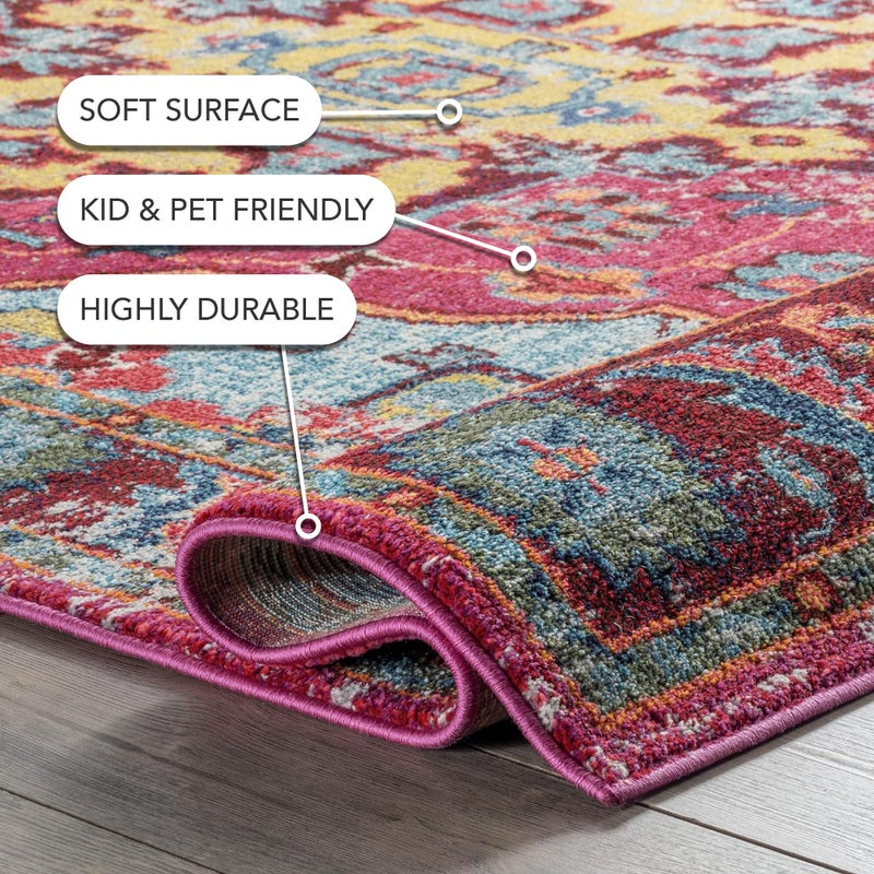 nuLOOM سجادة نولوم كوربيت فوشيا/عاجي، 2'6" × 8'، عتيقة بوهيمية، ناعمة ومريحة، مقاومة للاستخدام الكثيف، مقاومة للبقع، سهلة التنظيف، سجادة متينة لغرفة النوم، غرفة المعيشة، منطقة الطعام، المكتب، المدخل، المدخل الرئيسي - Image 3