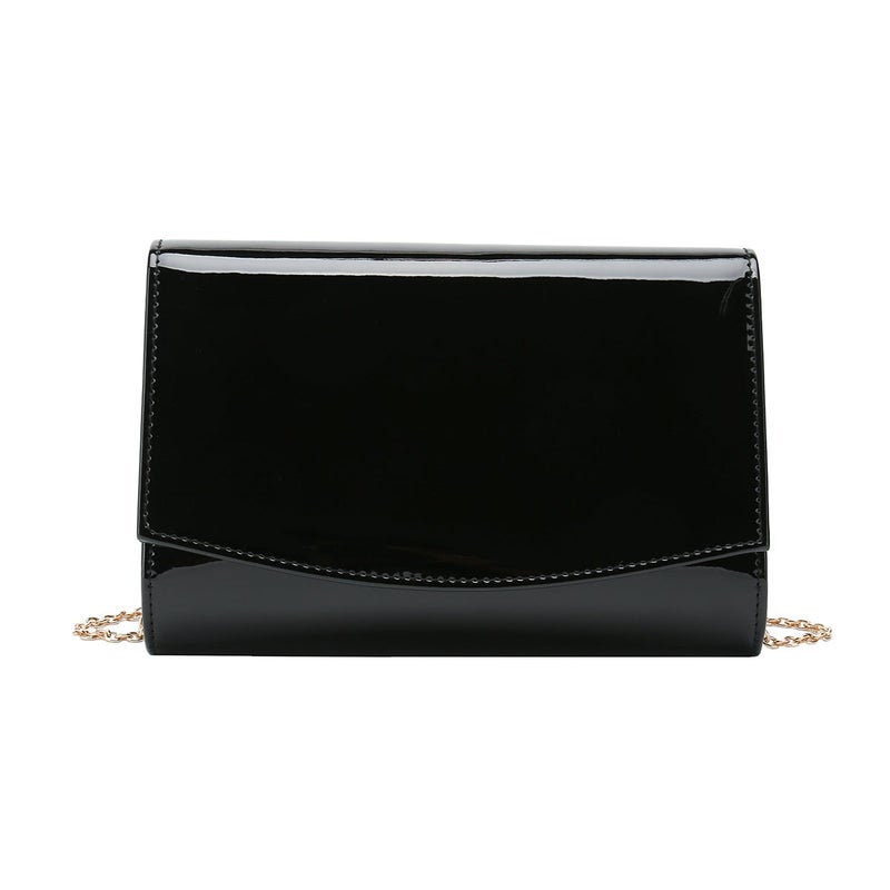 CHARMING TAILOR Patent Leather Flap Clutch for Women Classic Elegant Evening Bag Chic Dress Purse (Black) - Image 2