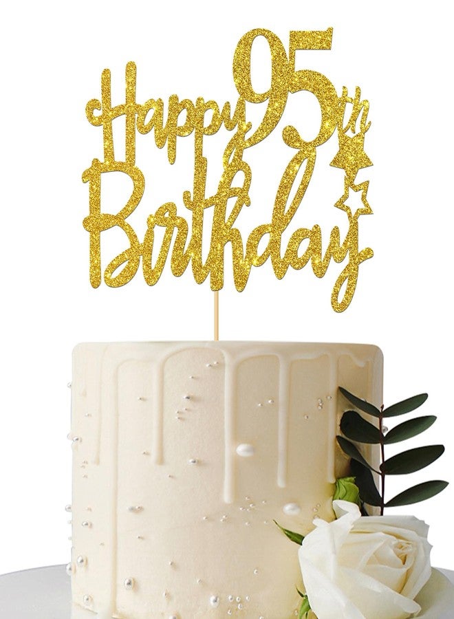 Maicaiffe زينة كعكة عيد ميلاد سعيد 95 مزينة ببريق ذهبي - زينة كعكة تحمل الرقم 95 - مستلزمات حفلات عيد ميلاد سعيد 95 - ديكور حفلة عيد ميلاد 95 - Image 1