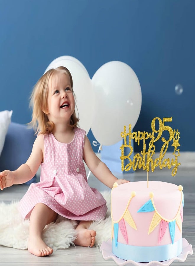 Maicaiffe زينة كعكة عيد ميلاد سعيد 95 مزينة ببريق ذهبي - زينة كعكة تحمل الرقم 95 - مستلزمات حفلات عيد ميلاد سعيد 95 - ديكور حفلة عيد ميلاد 95 - Image 5