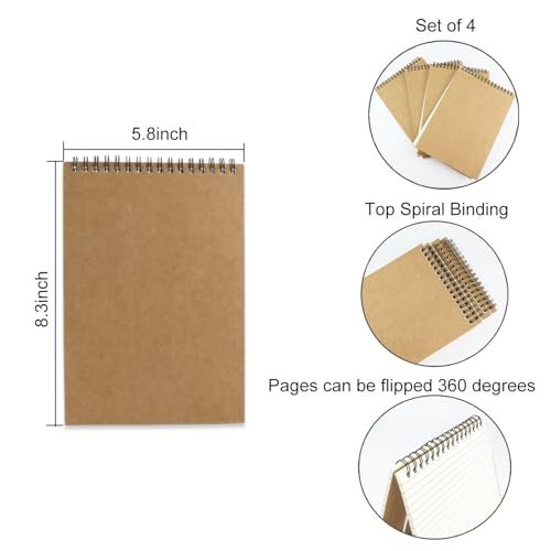 Aacehlh 4 Pcs Top Bound Spiral Notebook,8.3 inch x 5.8 inch,60 Sheet,7mm College Ruled Paper,A5 Spiral Note Pads Memo Lined Notebook Journal for School and Office Supplies (Kraft) - Image 2