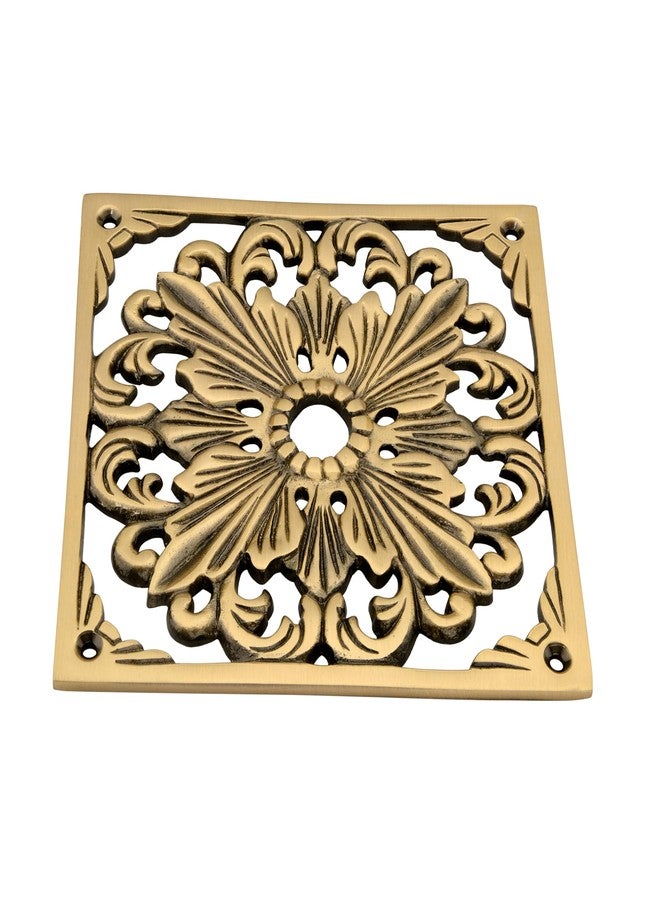 DEVDECOR, Antique Brass Floral Door Plate - 6 x 6” Ornate Openwork Decorative Hardware for Doors, Walls, or Cabinets - Image 3