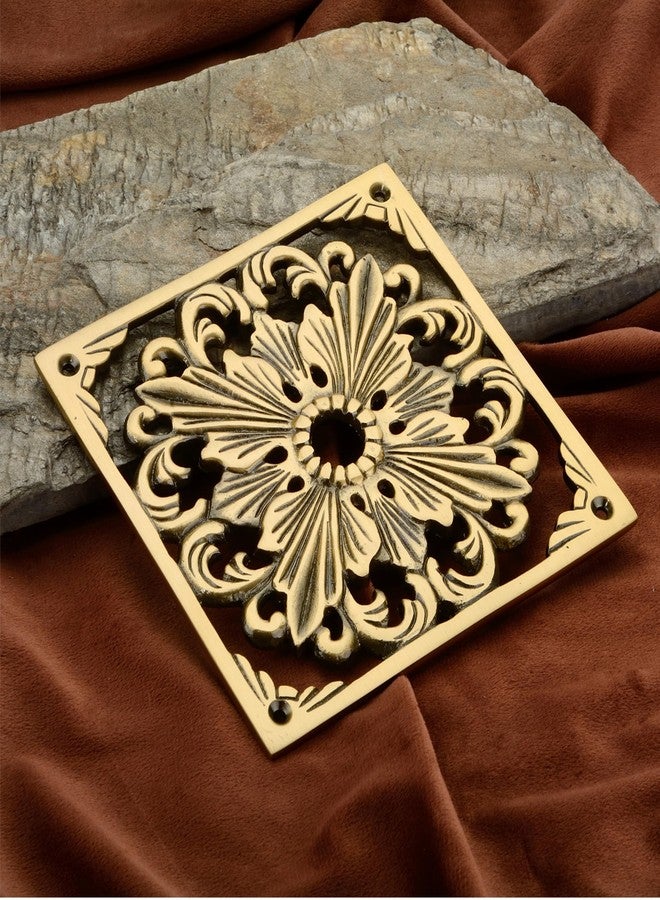 DEVDECOR, Antique Brass Floral Door Plate - 6 x 6” Ornate Openwork Decorative Hardware for Doors, Walls, or Cabinets - Image 1