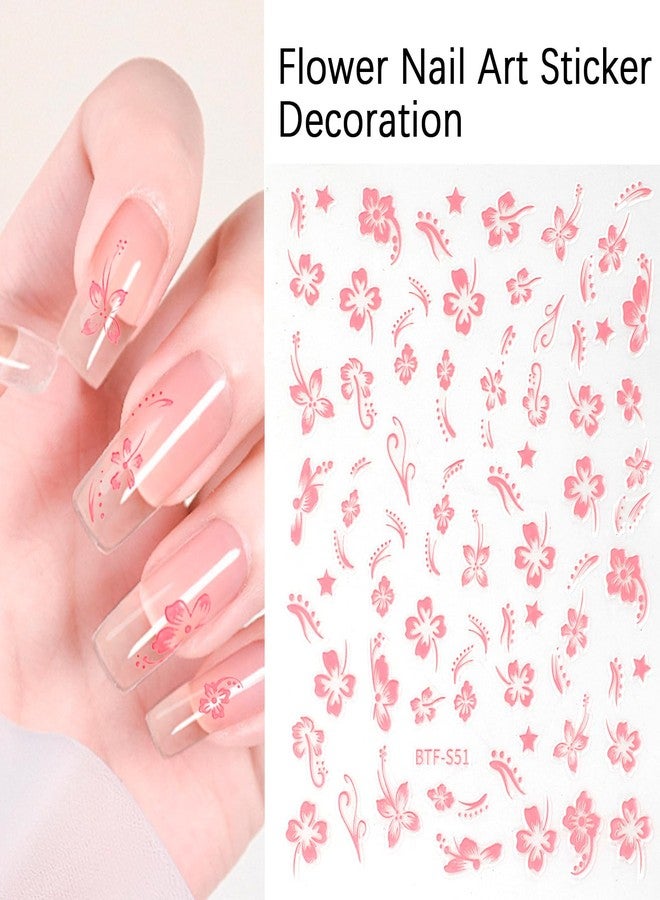 Junwapy 12 Sheets Flower Nail Stickers Hibiscus Nail Decals 3D Self-Adhesive White Pink Gold Floral Pattern for Women Girls DIY Acrylic Nail Manicure Decoration - Image 4