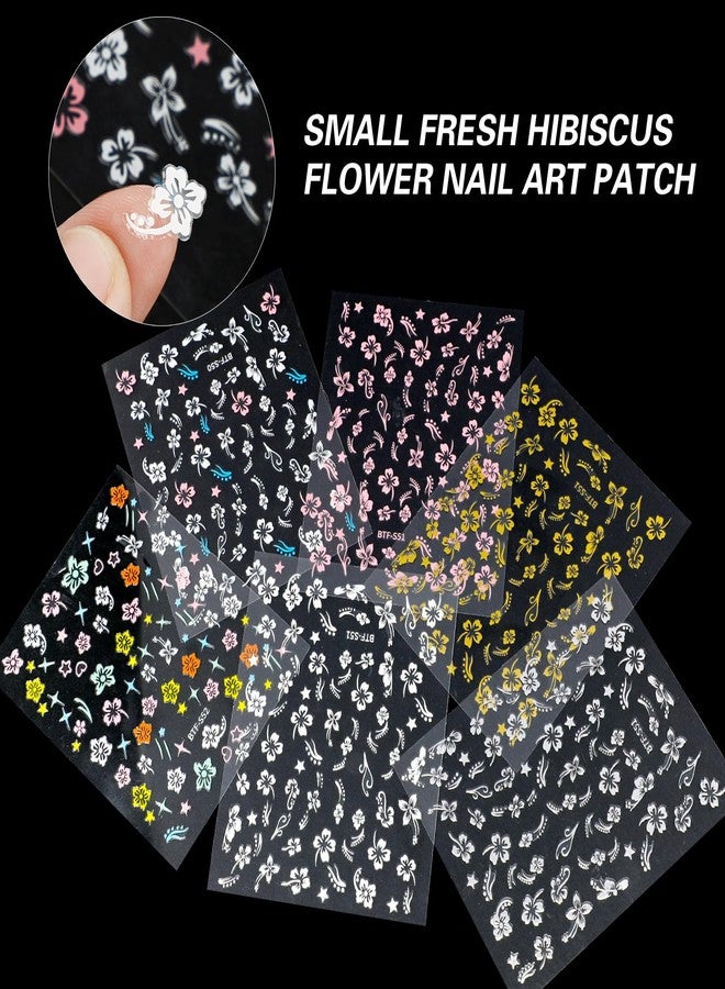 Junwapy 12 Sheets Flower Nail Stickers Hibiscus Nail Decals 3D Self-Adhesive White Pink Gold Floral Pattern for Women Girls DIY Acrylic Nail Manicure Decoration - Image 2
