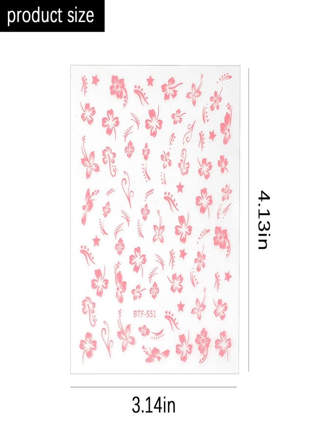 Junwapy 12 Sheets Flower Nail Stickers Hibiscus Nail Decals 3D Self-Adhesive White Pink Gold Floral Pattern for Women Girls DIY Acrylic Nail Manicure Decoration - Image 3