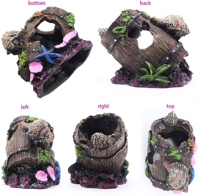 KASTWAVE Temp & permanent project compatible Aquarium Decorations Small Fish Tank Broken Barrel Decorations, Hideaway Cave House with Shell Broken Barrel Cave Decor for Fish House Global flexible sizing options - Image 2